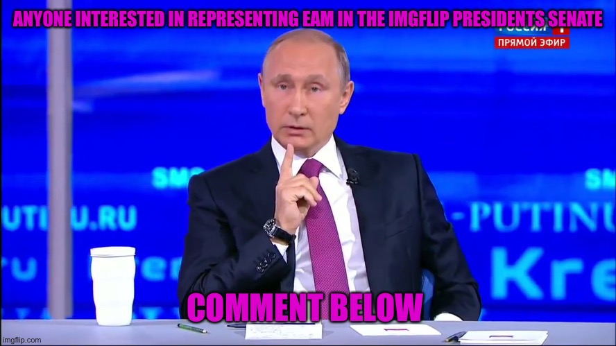 Must be at least a semi active poster to this stream. | ANYONE INTERESTED IN REPRESENTING EAM IN THE IMGFLIP PRESIDENTS SENATE; COMMENT BELOW | image tagged in putin no no he's got a point | made w/ Imgflip meme maker