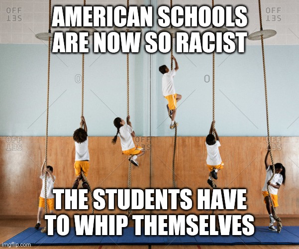 Smh | AMERICAN SCHOOLS ARE NOW SO RACIST THE STUDENTS HAVE TO WHIP THEMSELVES | image tagged in rope | made w/ Imgflip meme maker