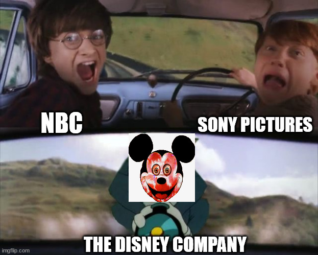 Tom chasing Harry and Ron Weasly | SONY PICTURES; NBC; THE DISNEY COMPANY | image tagged in tom chasing harry and ron weasly | made w/ Imgflip meme maker