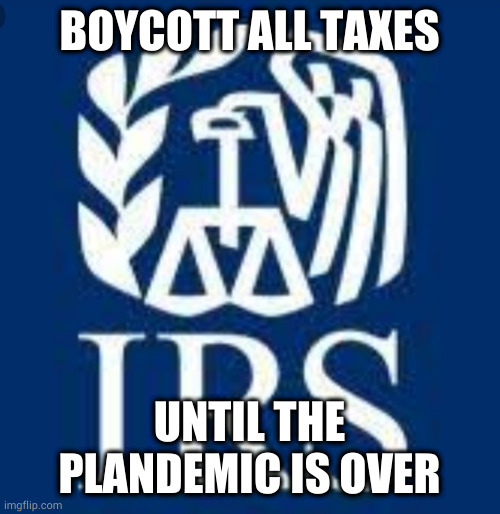 BOYCOTT ALL TAXES; UNTIL THE PLANDEMIC IS OVER | image tagged in irs | made w/ Imgflip meme maker