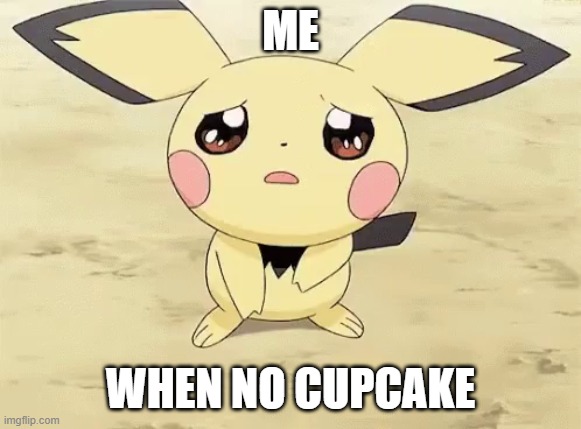 Badboyhalo would not like this meme | ME; WHEN NO CUPCAKE | image tagged in sad pichu | made w/ Imgflip meme maker