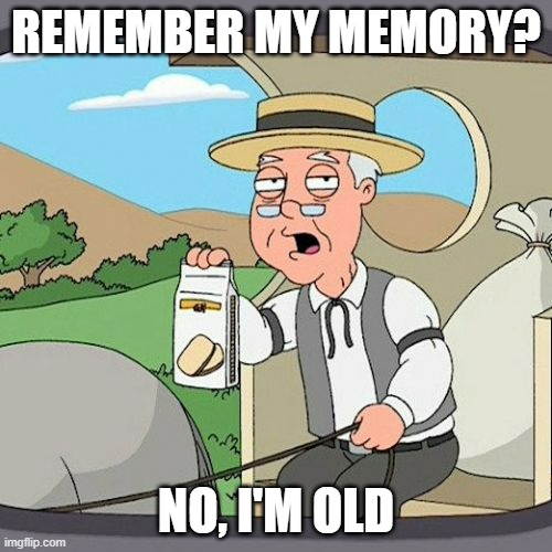 KAKAKAKAKAK | REMEMBER MY MEMORY? NO, I'M OLD | image tagged in memes,pepperidge farm remembers,dumb | made w/ Imgflip meme maker