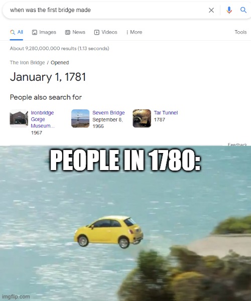 Hmm... | PEOPLE IN 1780: | image tagged in flying car | made w/ Imgflip meme maker