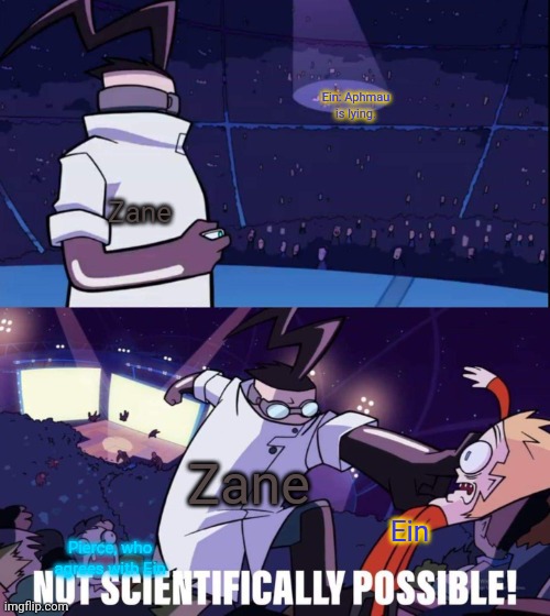 Ein deserves better (this is gonna get tons of downvotes...) | Ein: Aphmau is lying. Zane; Zane; Ein; Pierce, who agrees with Ein | image tagged in invader zim meme,aphmau | made w/ Imgflip meme maker