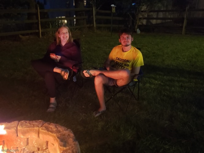 Nicole and Carter By the Firepit | image tagged in campfire | made w/ Imgflip meme maker