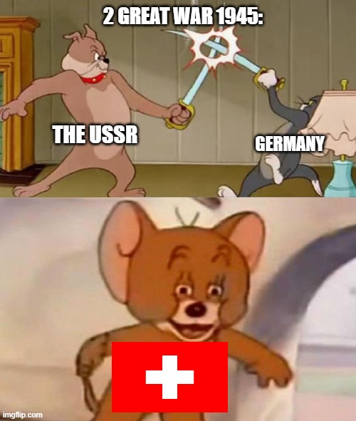 Tom and Jerry swordfight | 2 GREAT WAR 1945:; THE USSR; GERMANY | image tagged in tom and jerry swordfight | made w/ Imgflip meme maker
