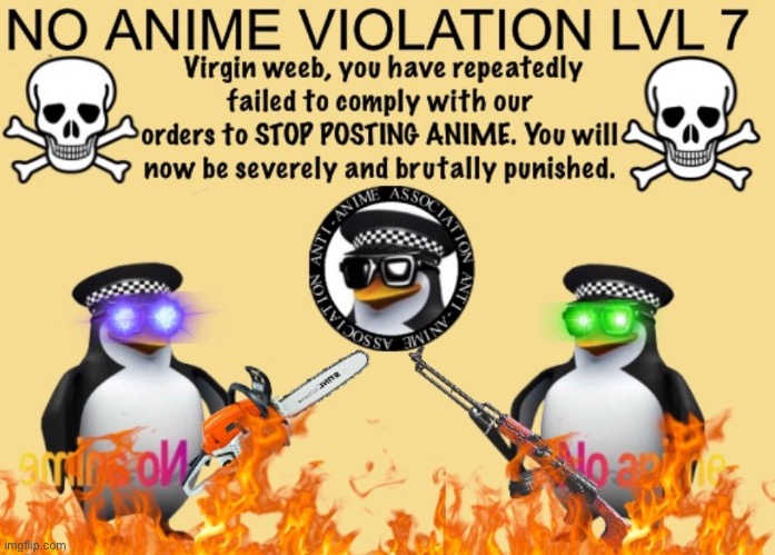 NO ANIME VIOLATION LVL 7 | image tagged in no anime violation lvl 7 | made w/ Imgflip meme maker