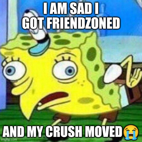 sad | I AM SAD I GOT FRIENDZONED; AND MY CRUSH MOVED😭 | image tagged in sad | made w/ Imgflip meme maker