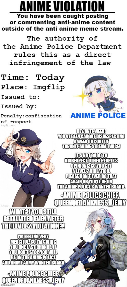 image tagged in official anime violation,offical anime violation lvl 2,anime violation lvl 3 | made w/ Imgflip meme maker