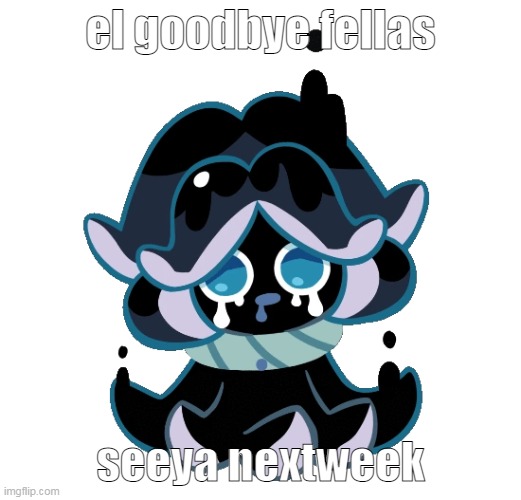 nooooooooooooo | el goodbye fellas; seeya nextweek | image tagged in squid ink cookie | made w/ Imgflip meme maker