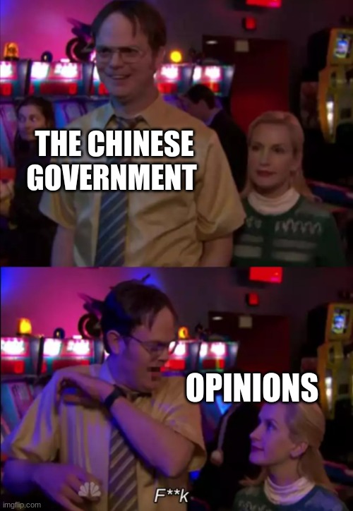 why | THE CHINESE GOVERNMENT; OPINIONS | image tagged in dwight schrute fucj | made w/ Imgflip meme maker