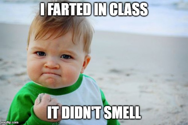 Success Kid Original | I FARTED IN CLASS; IT DIDN'T SMELL | image tagged in memes,success kid original | made w/ Imgflip meme maker