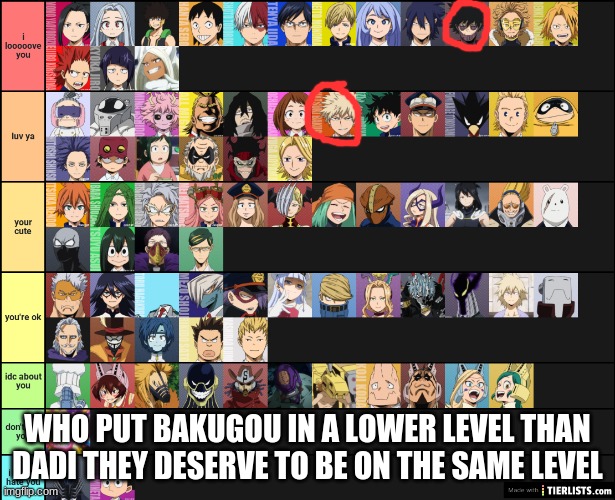 WHO PUT BAKUGOU IN A LOWER LEVEL THAN DADI THEY DESERVE TO BE ON THE SAME LEVEL | image tagged in fun | made w/ Imgflip meme maker