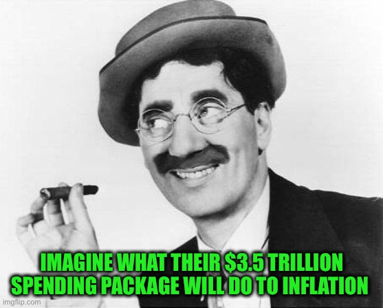 Groucho Marx | IMAGINE WHAT THEIR $3.5 TRILLION SPENDING PACKAGE WILL DO TO INFLATION | image tagged in groucho marx | made w/ Imgflip meme maker