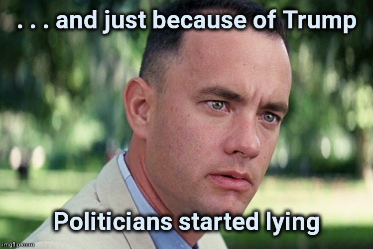 And Just Like That Meme | . . . and just because of Trump Politicians started lying | image tagged in memes,and just like that | made w/ Imgflip meme maker