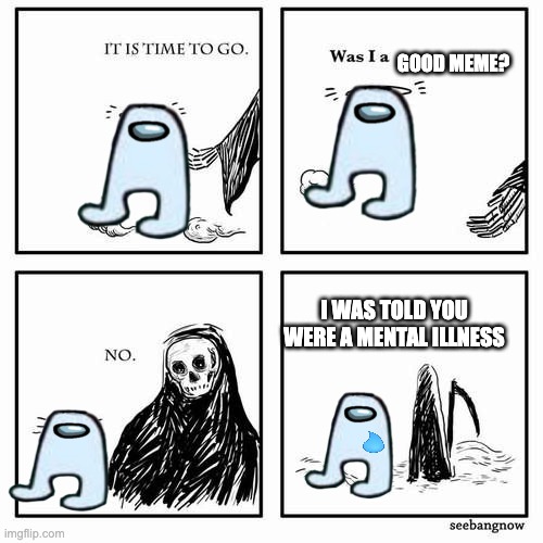It was never good | GOOD MEME? I WAS TOLD YOU WERE A MENTAL ILLNESS | image tagged in it is time to go | made w/ Imgflip meme maker