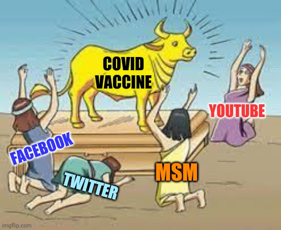 The New Sacred Cow | COVID VACCINE; YOUTUBE; FACEBOOK; MSM; TWITTER | image tagged in covid vaccine,facebook,twitter,youtube,msm,idol worship | made w/ Imgflip meme maker
