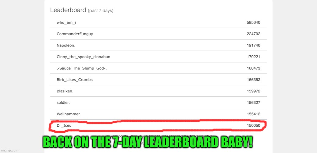 Yay! | BACK ON THE 7-DAY LEADERBOARD BABY! | image tagged in happy,7 day leaderboard,leaderboard | made w/ Imgflip meme maker