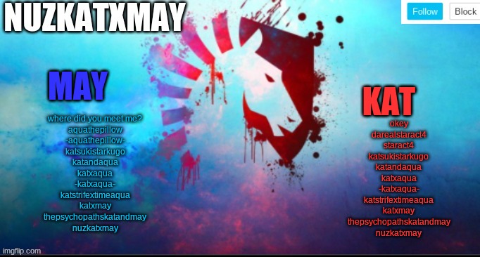 E | where did you meet me?
aquathepillow
-aquathepillow-
katsukistarkugo
katandaqua
katxaqua
-katxaqua-
katstrifextimeaqua
katxmay
thepsychopathskatandmay
nuzkatxmay; okey
darealstaract4
staract4
katsukistarkugo
katandaqua
katxaqua
-katxaqua-
katstrifextimeaqua
katxmay
thepsychopathskatandmay
nuzkatxmay | image tagged in e | made w/ Imgflip meme maker