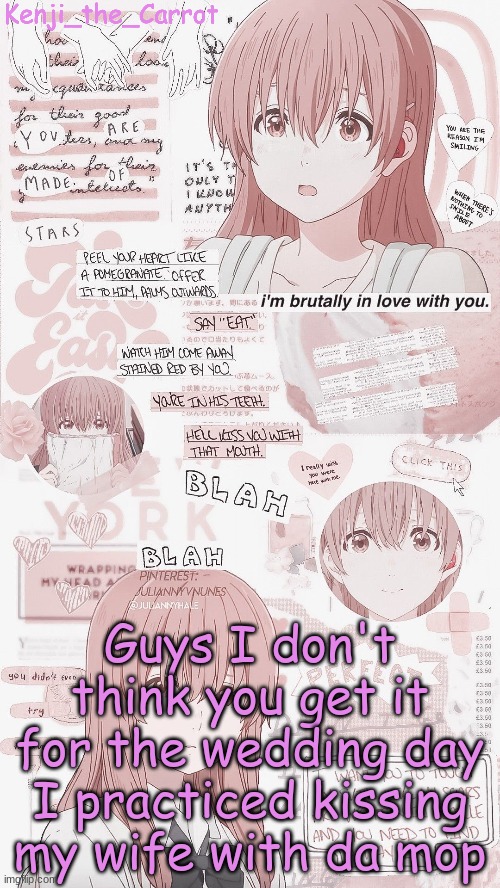The Silent voice | Guys I don't think you get it for the wedding day I practiced kissing my wife with da mop | image tagged in the silent voice | made w/ Imgflip meme maker