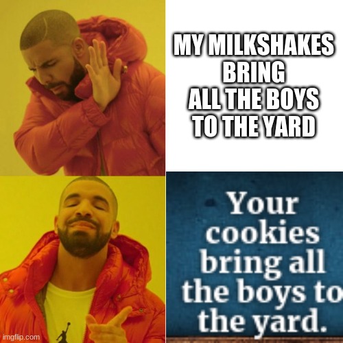 image title here | MY MILKSHAKES BRING ALL THE BOYS TO THE YARD | image tagged in drake blank | made w/ Imgflip meme maker