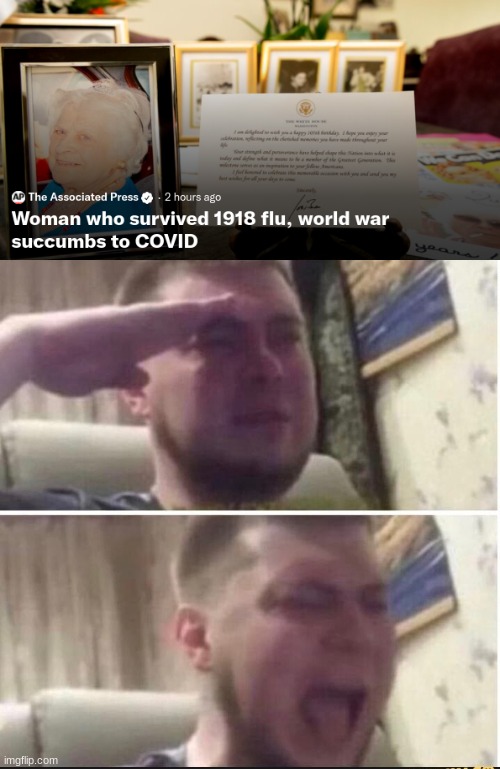 *Plays Taps* | image tagged in crying salute,memes,press f to pay respects | made w/ Imgflip meme maker
