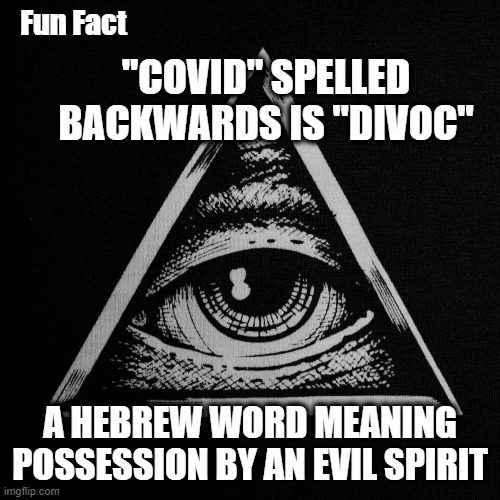Do you believe in coincidence? | Fun Fact; "COVID" SPELLED BACKWARDS IS "DIVOC"; A HEBREW WORD MEANING POSSESSION BY AN EVIL SPIRIT | image tagged in covid,covid-19,fun fact | made w/ Imgflip meme maker