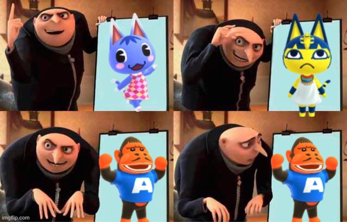 the cute villiagers and the ugly villiagers | image tagged in memes,gru's plan,animal crossing,rosie,ankha,cesar | made w/ Imgflip meme maker