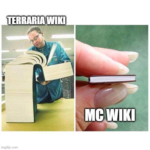 Big book vs Little Book | TERRARIA WIKI; MC WIKI | image tagged in big book vs little book | made w/ Imgflip meme maker