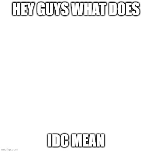 please comment | HEY GUYS WHAT DOES; IDC MEAN | image tagged in memes,blank transparent square | made w/ Imgflip meme maker