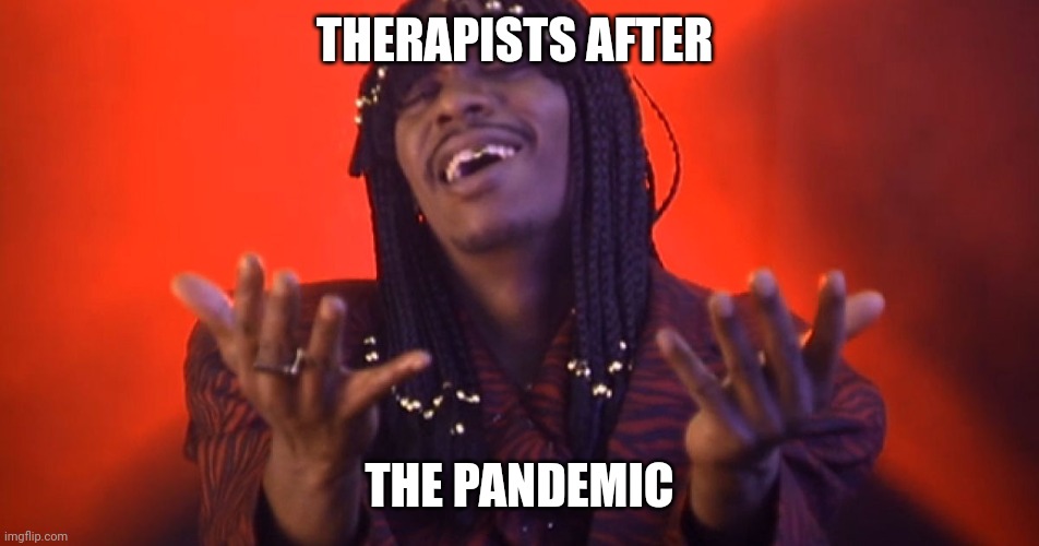 rick James Dave chappelle | THERAPISTS AFTER; THE PANDEMIC | image tagged in rick james dave chappelle | made w/ Imgflip meme maker