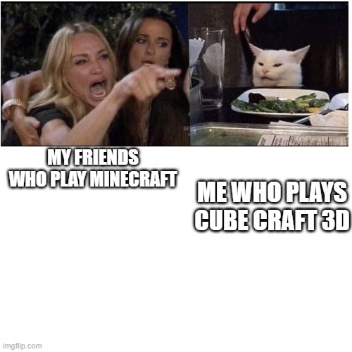 eee | ME WHO PLAYS CUBE CRAFT 3D; MY FRIENDS WHO PLAY MINECRAFT | image tagged in memes,blank transparent square | made w/ Imgflip meme maker