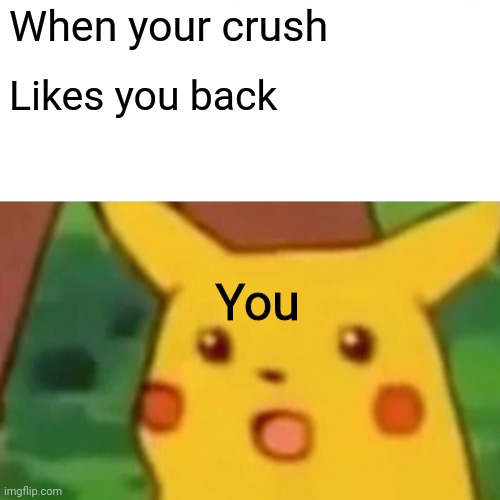 When your crush Likes you back You | image tagged in memes,surprised pikachu | made w/ Imgflip meme maker