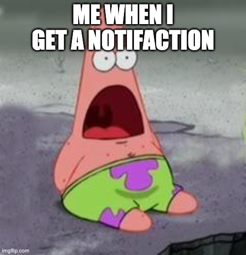 yes | ME WHEN I GET A NOTIFACTION | image tagged in suprised patrick | made w/ Imgflip meme maker