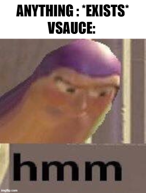 hmm, yes. The human here is made out of human | VSAUCE:; ANYTHING : *EXISTS* | image tagged in buzz lightyear hmm,hmm,vsauce,fun,funny,memes | made w/ Imgflip meme maker