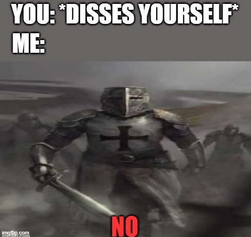 n o | YOU: *DISSES YOURSELF*; ME: | image tagged in crusader looking at you saying no | made w/ Imgflip meme maker