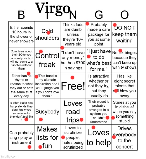 Virgo Bingo | Virgo | made w/ Imgflip meme maker