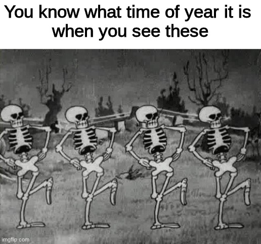Its finally here! |  You know what time of year it is 
when you see these | image tagged in spooky scary skeletons,memes,spooky,spooktober,spooky month | made w/ Imgflip meme maker