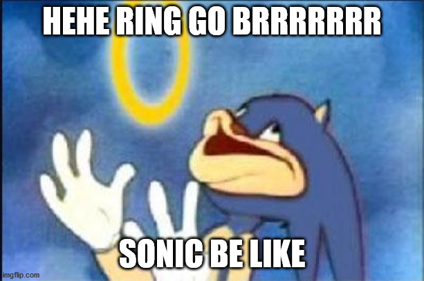 Sonic derp |  HEHE RING GO BRRRRRRR; SONIC BE LIKE | image tagged in sonic derp | made w/ Imgflip meme maker