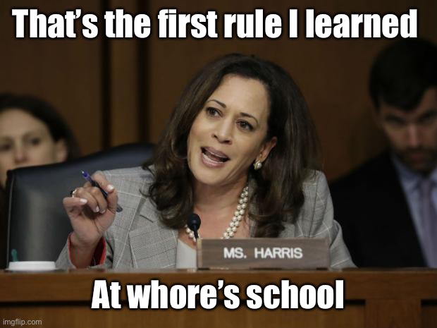 Kamala Harris | That’s the first rule I learned At whore’s school | image tagged in kamala harris | made w/ Imgflip meme maker