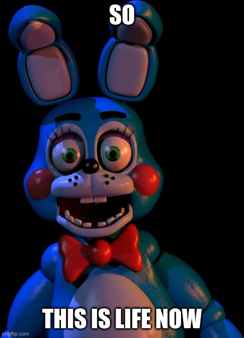 Toy Bonnie FNaF | SO; THIS IS LIFE NOW | image tagged in toy bonnie fnaf | made w/ Imgflip meme maker