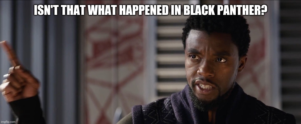 black panther get this man a | ISN'T THAT WHAT HAPPENED IN BLACK PANTHER? | image tagged in black panther get this man a | made w/ Imgflip meme maker