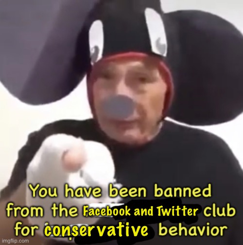 this is true | conservative; Facebook and Twitter | image tagged in banned from the mickey mouse club,twitter,facebook,conservative | made w/ Imgflip meme maker