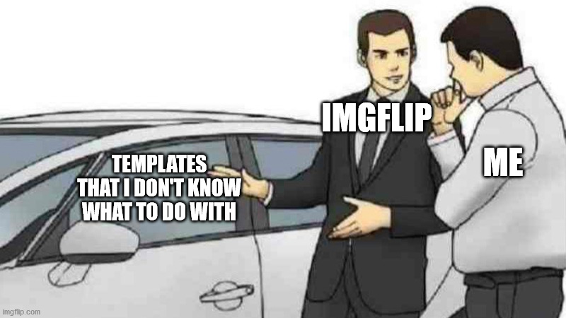 Here's a calm, humane meme that i just came up with. | IMGFLIP; ME; TEMPLATES THAT I DON'T KNOW WHAT TO DO WITH | image tagged in memes,car salesman slaps roof of car | made w/ Imgflip meme maker