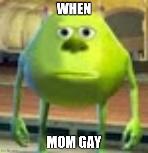 sus | WHEN; MOM GAY | image tagged in sully wazowski | made w/ Imgflip meme maker