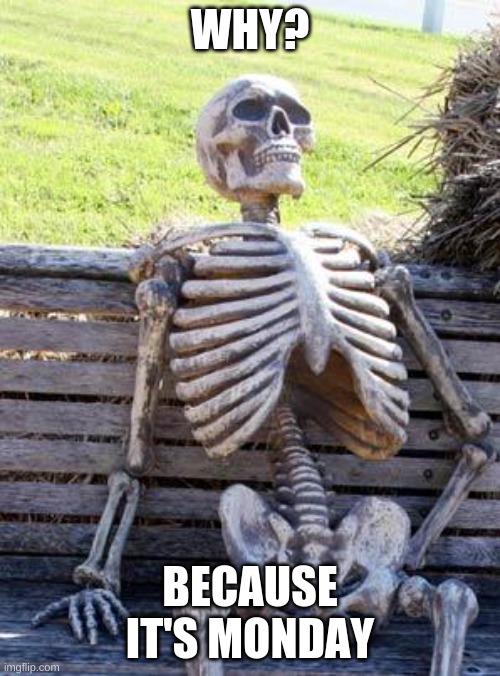 Waiting Skeleton | WHY? BECAUSE IT'S MONDAY | image tagged in memes,waiting skeleton | made w/ Imgflip meme maker