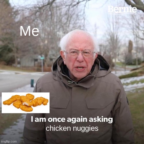 Bernie I Am Once Again Asking For Your Support | Me; chicken nuggies | image tagged in memes,bernie i am once again asking for your support | made w/ Imgflip meme maker