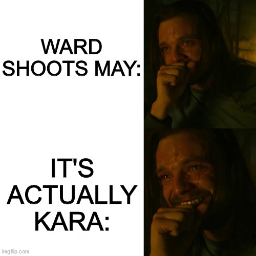 I actually laughed during that part. I'm a horrible person. | WARD SHOOTS MAY:; IT'S ACTUALLY KARA: | image tagged in bucky barnes cry vs laugh | made w/ Imgflip meme maker