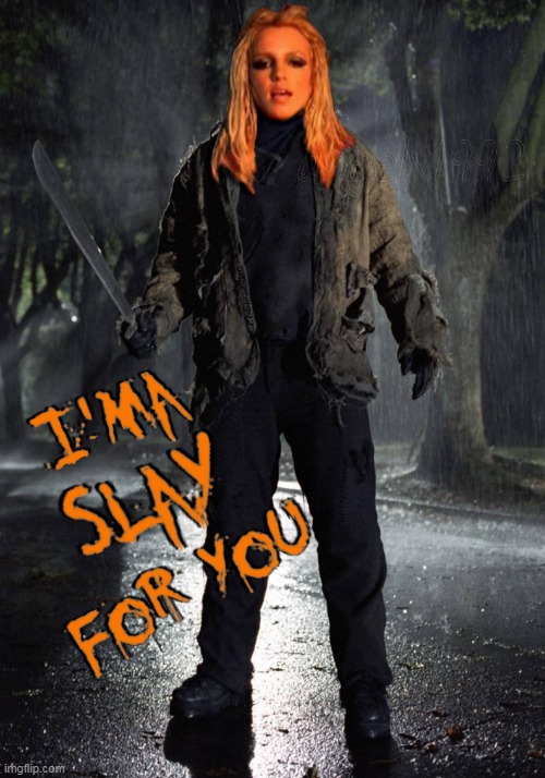 image tagged in britney spears,halloween,jason voorhees,i'm a slave 4 u,holidays,slayer | made w/ Imgflip meme maker