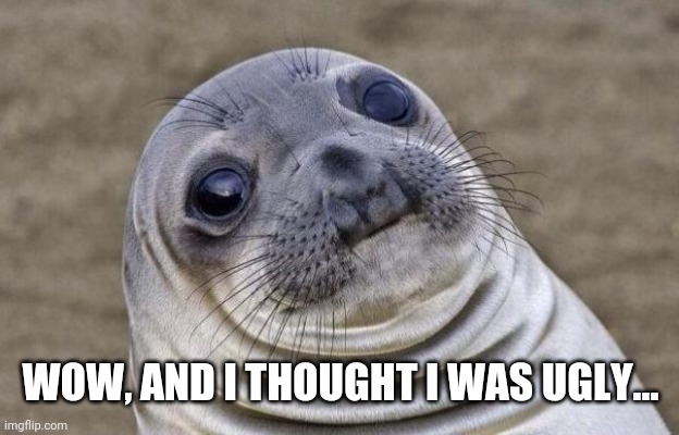 Awkward Moment Sealion Meme | WOW, AND I THOUGHT I WAS UGLY... | image tagged in memes,awkward moment sealion | made w/ Imgflip meme maker